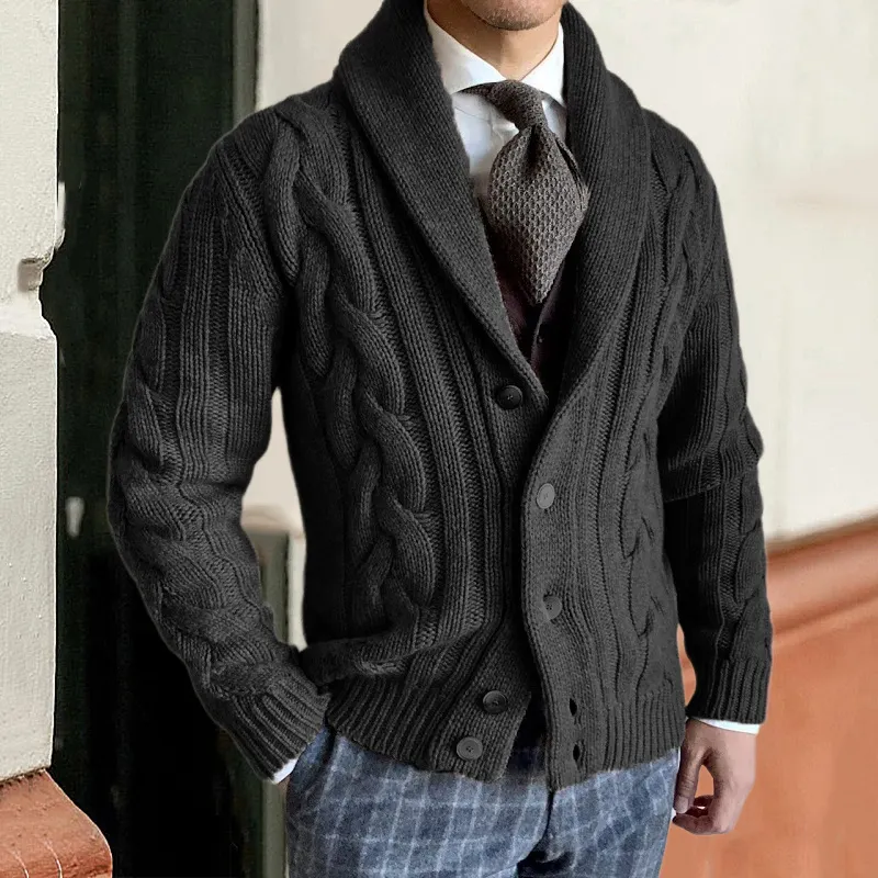 Man's Vintage Button Lapel Casual Cozy Sweater