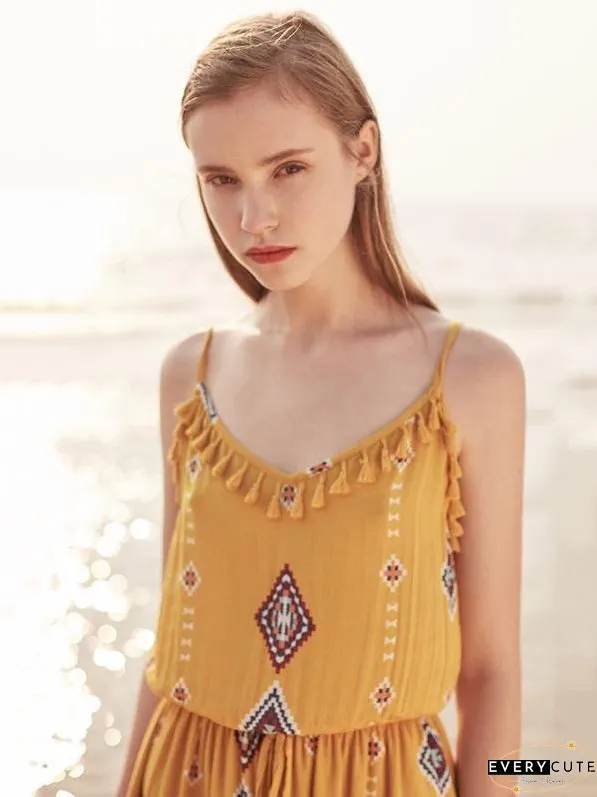 Print Spaghetti Strap Tassel Bohemia Rompers