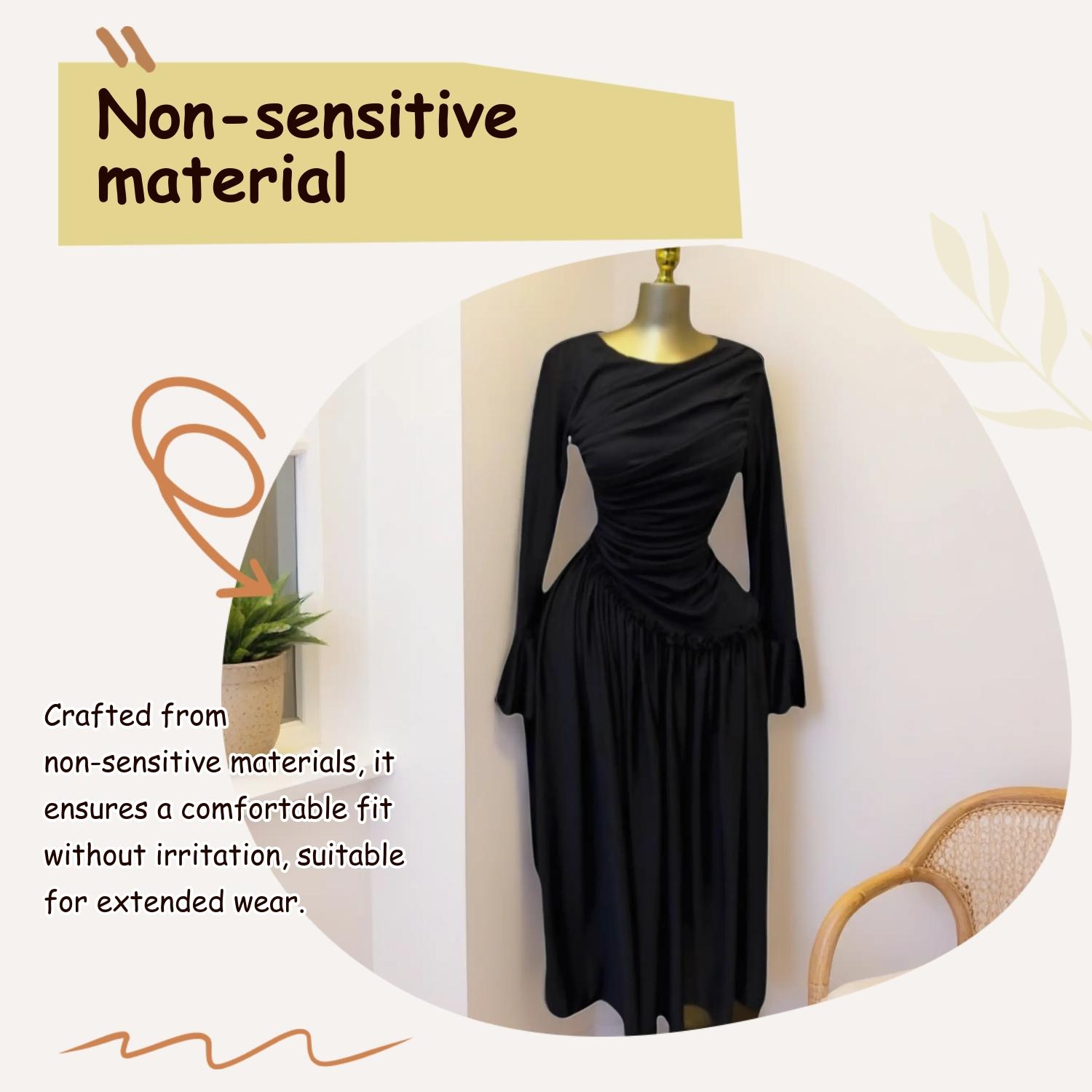 PULKRITU Elegant Chic Women's Long Sleeve O-Neck Big Swing Maxi Dress Woven, Fall & Winter Wear, Sweet Holiday Birthday Party Sexy Dress, Casual Style