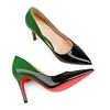 Women's 90mm Middle Heels Pointy Toe Red Bottom Pumps Gradient Color Patent