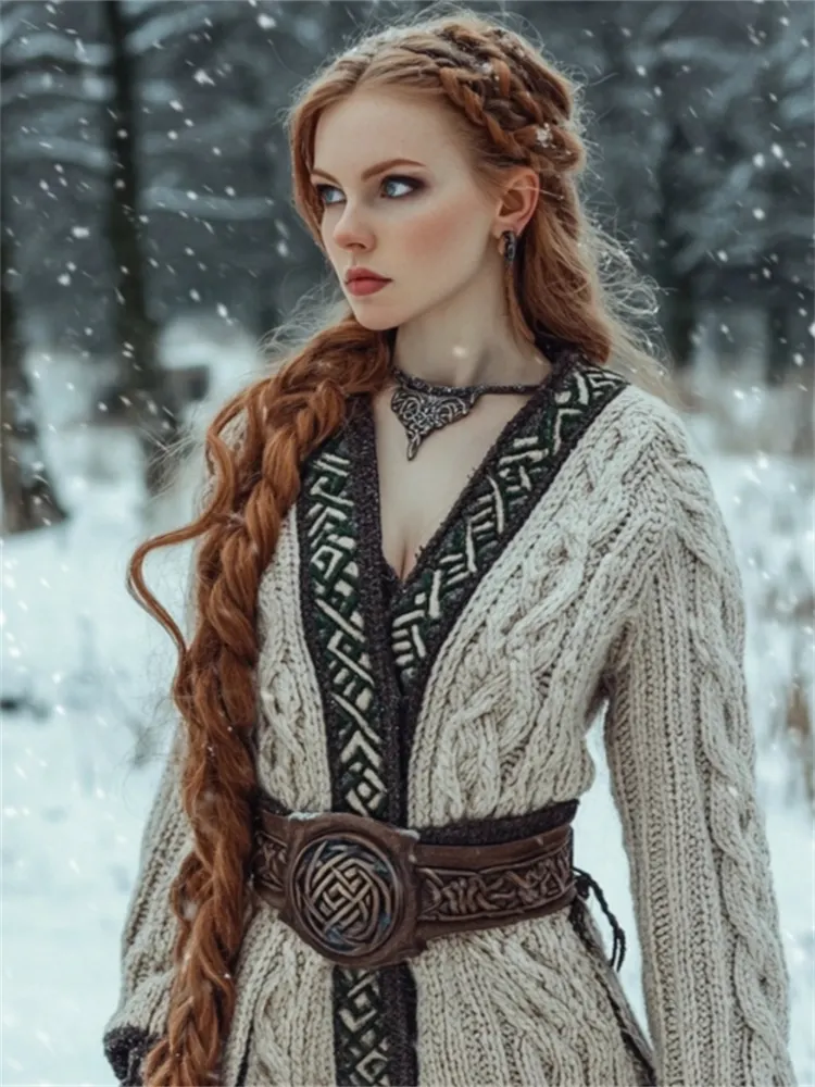 Medieval Contrast Hem Cable Knit Cozy Long Cardigan
