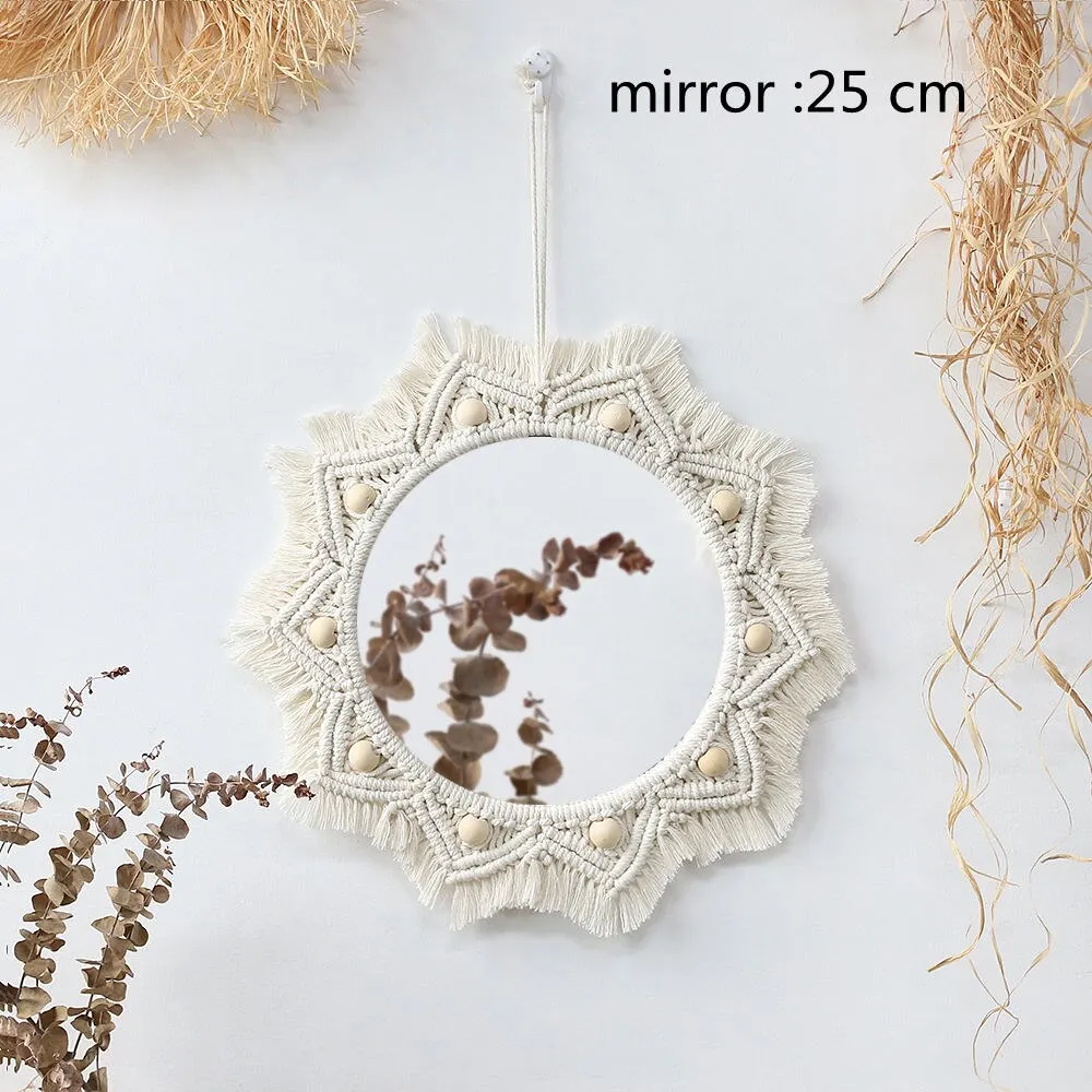Boho Round Macrame Mirror Makeup Porch Decorative Wall Mirrors Home Decor Living Room Bedroom Christmas Decoration