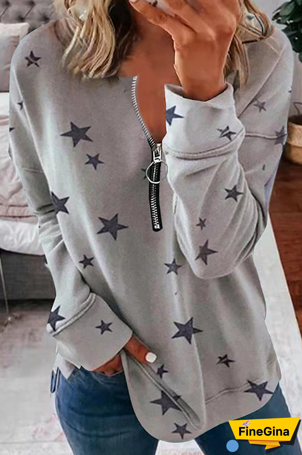 Casual The stars Split Joint Zipper Zipper Collar Tops(8 colors)