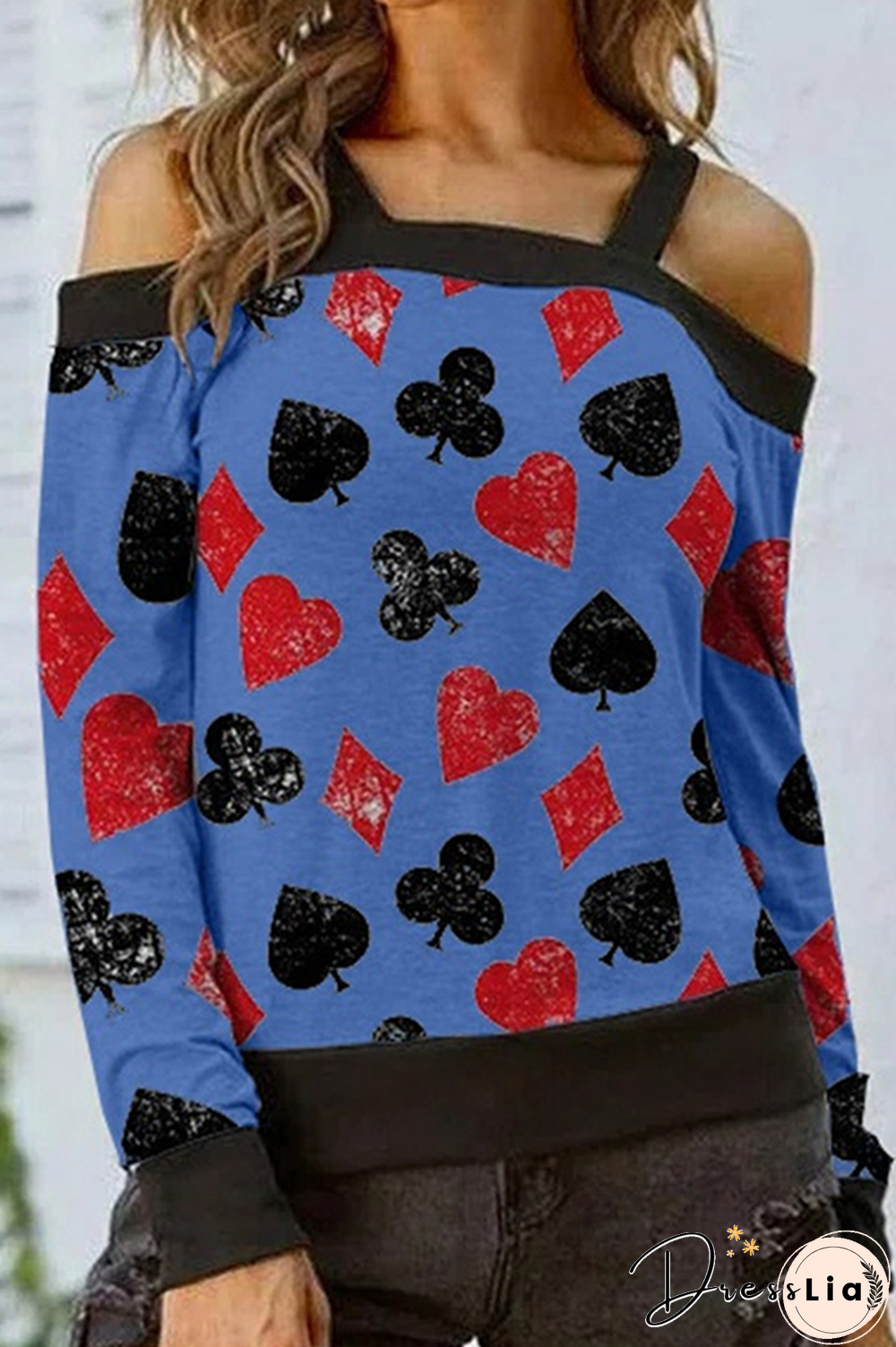 Casual Print Hollowed Out Split Joint Off the Shoulder Tops