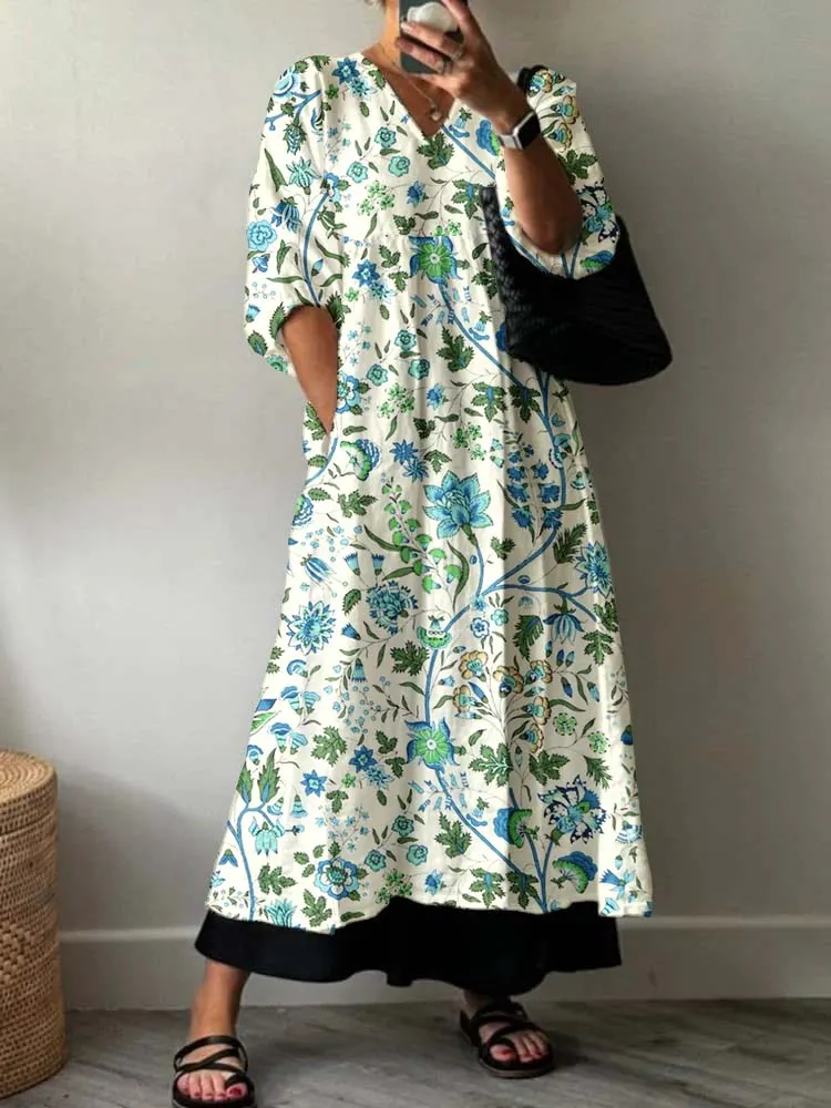 Womens Artistic Floral PatternPatterned Cotton Dress
