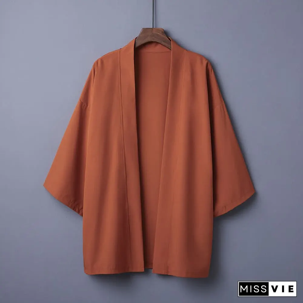 Vintage Pure Color Casual Cardigan Kimono Outerwear