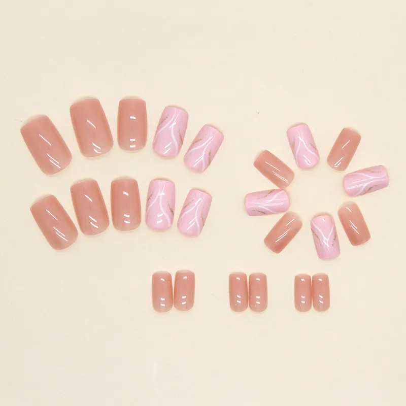 Churchf Churchf Long Ins Wind Sweet Girl Fake Nails White Gold Pink Corrugated Nail Piece Removable Fake Nails