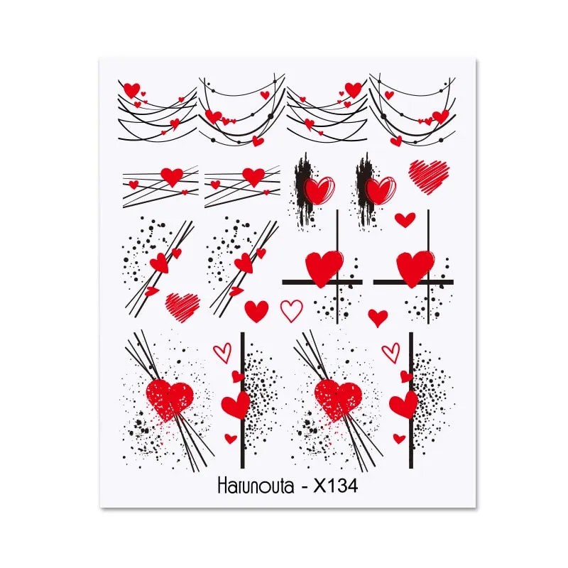 Harunouta Water Decals Ink Blooming Flower Leaves Transfer Nail Stickers Butterfly Love Heart Design Slider Watermark Decoration-Nail Inspo