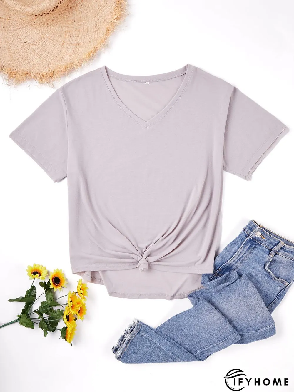 Cotton Holiday Short Sleeve V Neck T-shirt | IFYHOME