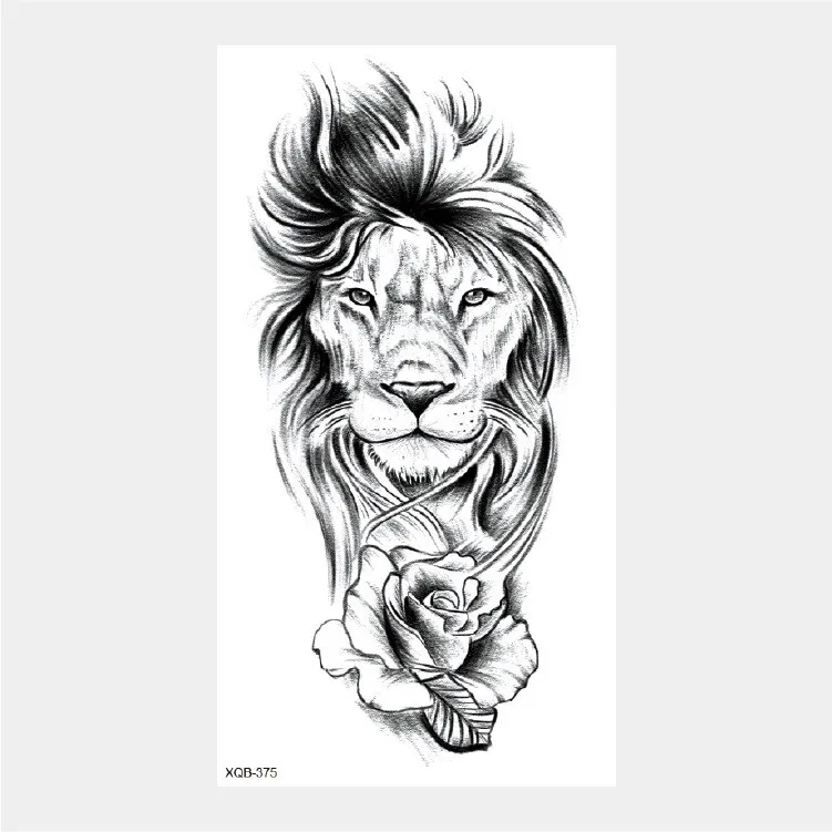 Sdrawing Temporary Tattoo Stickers Animal Tiger Lion Wolf Head Domineering Half Arm Big Picture Water Transfer Tatto Sticker