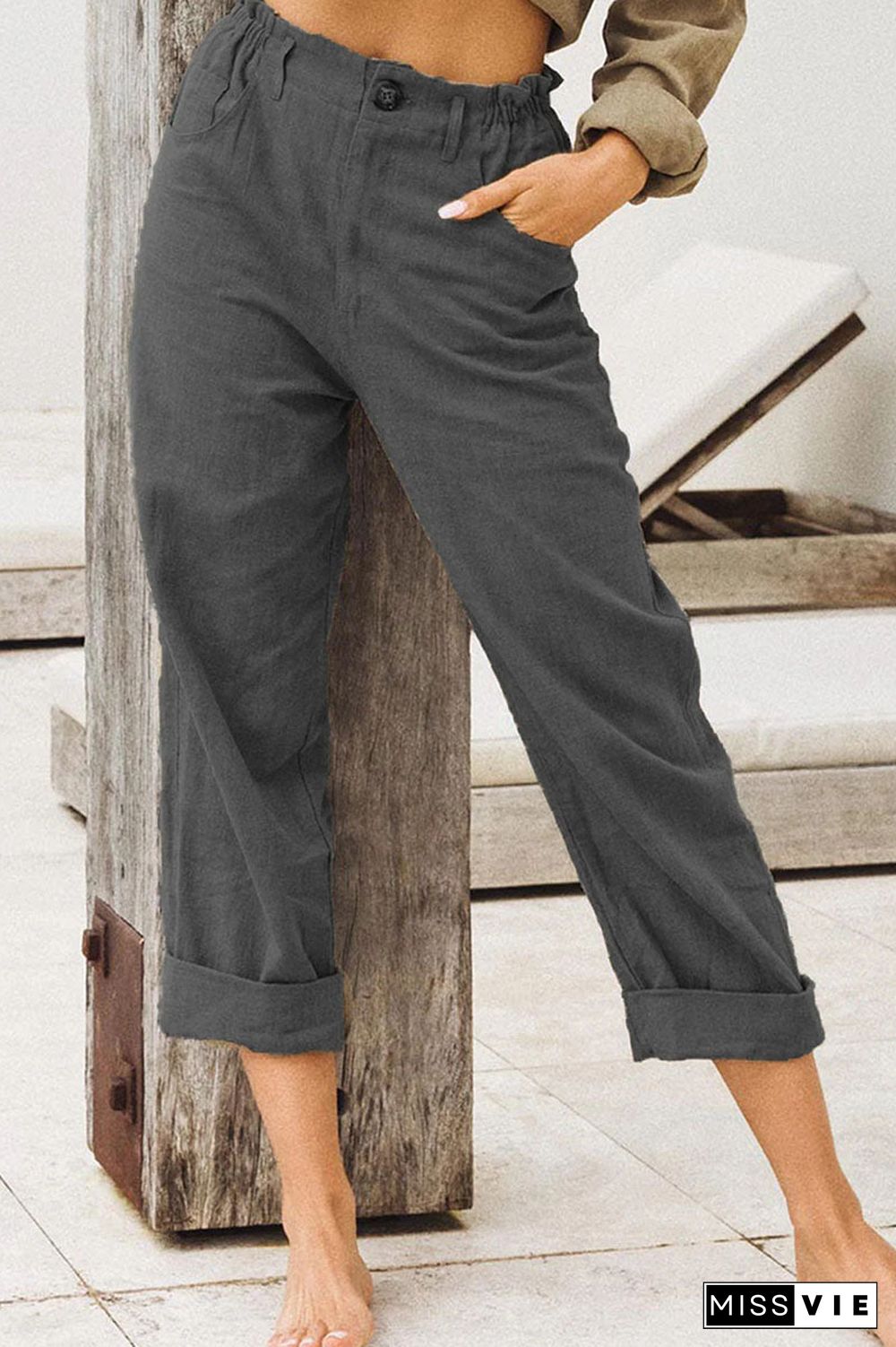 Fashion Casual Solid Split Joint Straight High Waist Bottoms