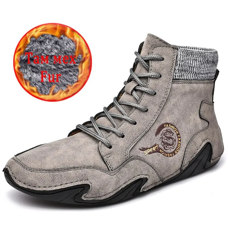 Brand Men's Boots Winter Plush Warm Men's Snow Boots Leather Moccasins Luxury Handmade Men Designer Sneakers Outdoor Trainers