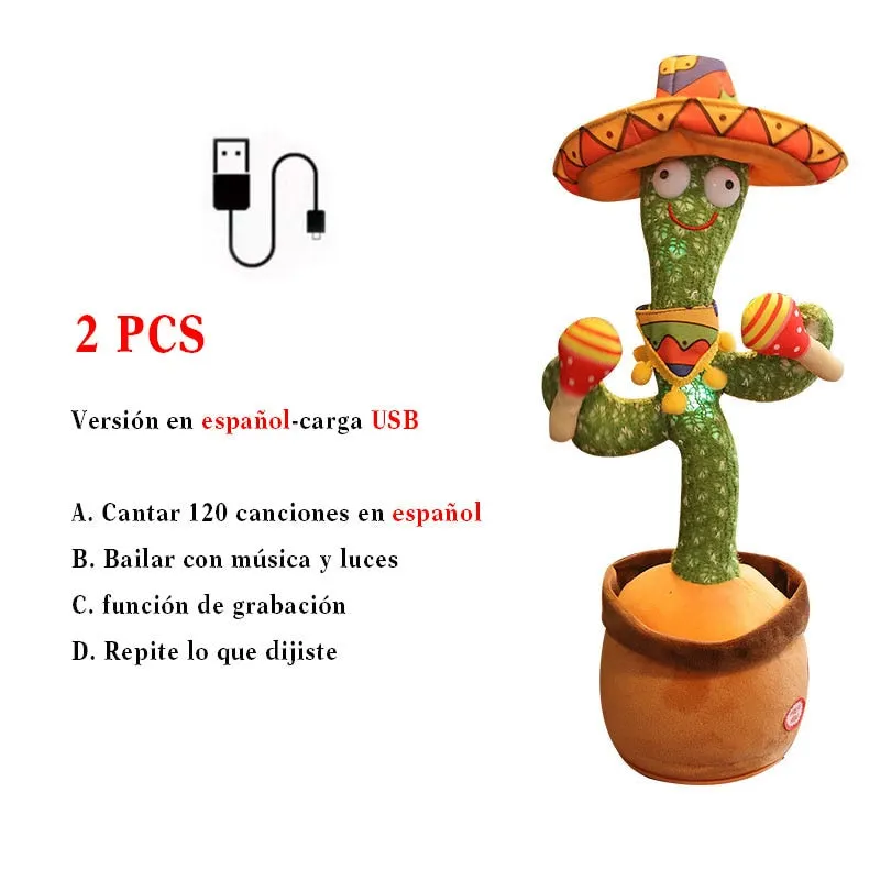 Rechargeable Dancer Cactus With Sound In Spanish Captus Dancer For Babies USB Dancing Cactus Parlant Toy Russian