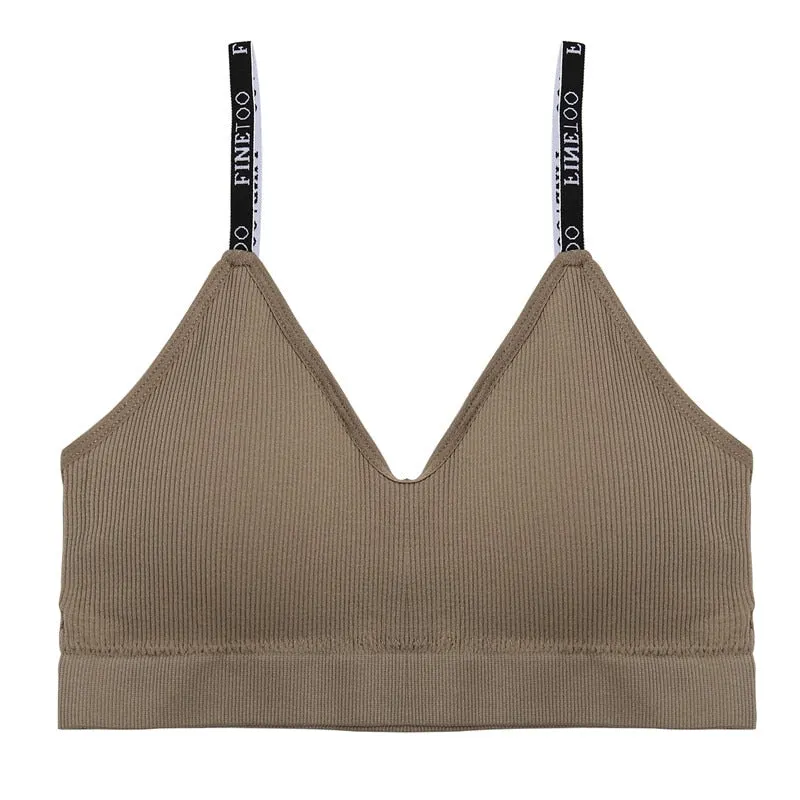 FINETOO Women Seamless Gathering Bralette Push Up Bra Sexy Girls Letter Strap Bralette Wireless Brassiere Female Intimates M-2XL