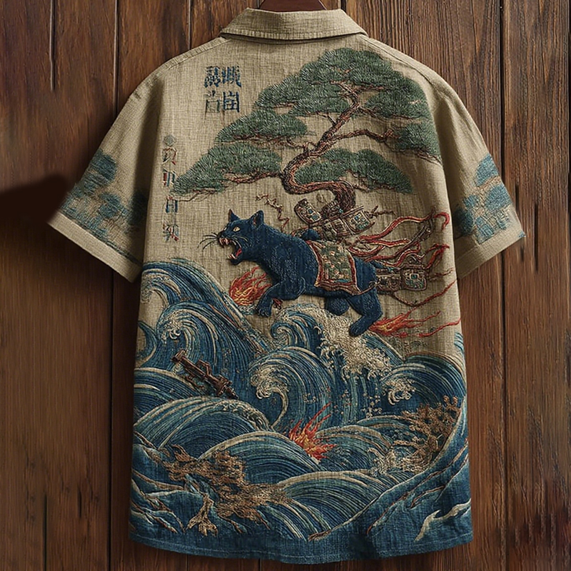 Men's Retro Japanese Art Short Sleeve Shirt