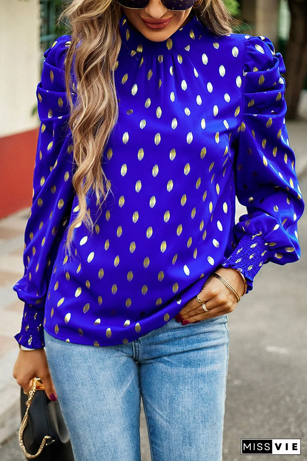 Elegant Polka Dot Fold Half A Turtleneck Tops