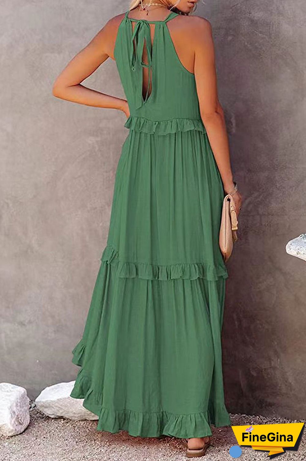 Pocketed Halter Textured Maxi Dress