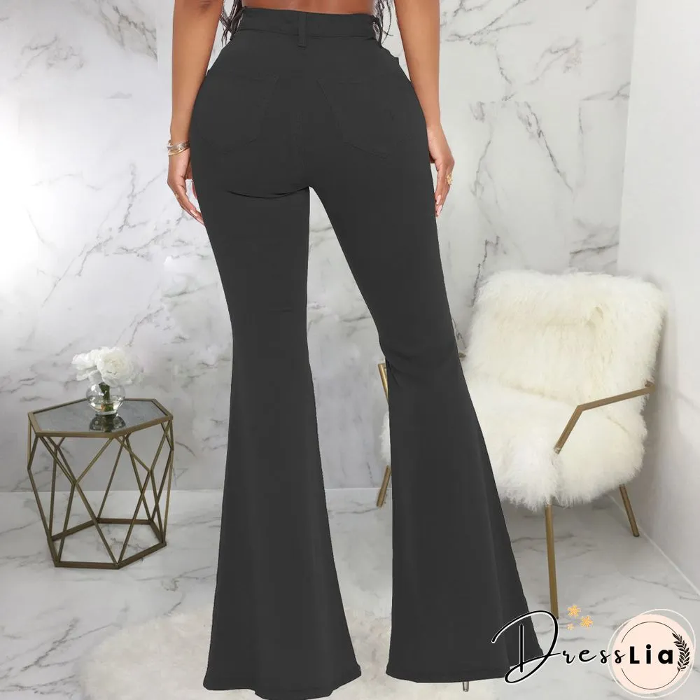 High Waist Stretch Plus Size Flare Jeans Pants