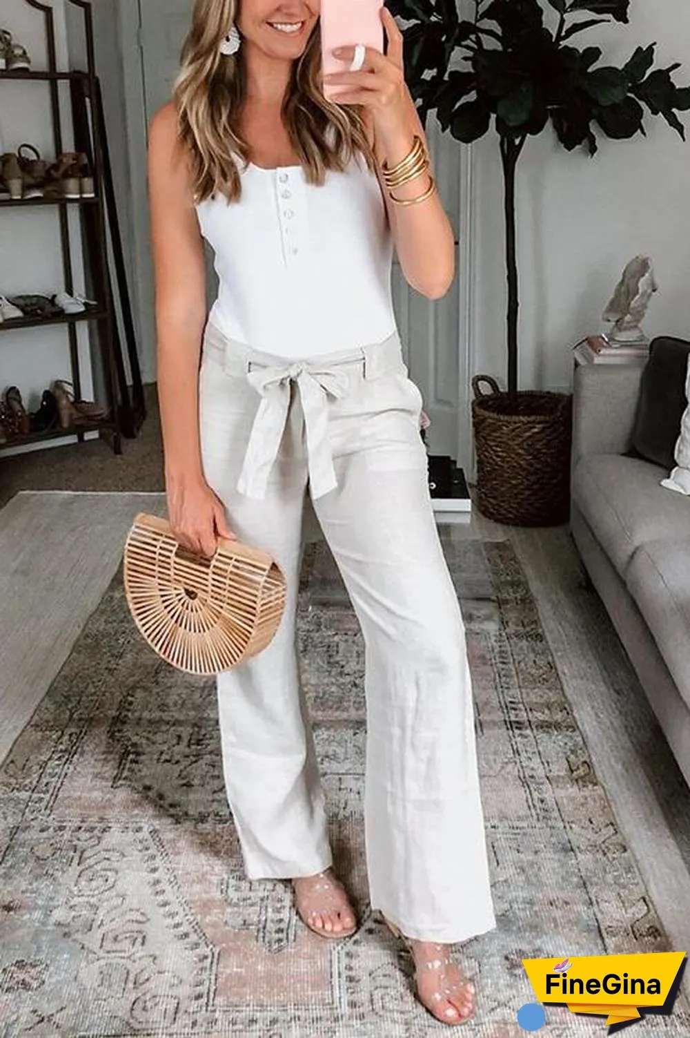 Bow Tie Straight Leg Pants