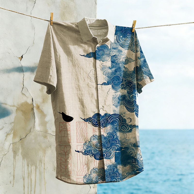 Auspicious Clouds Design Vacation Print Shirt elevenforest