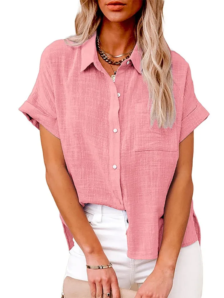Back to school  Women Summer Linen Oversized Shirt Vintage Harajuku Short Sleeve Loose Blouse Elegant Chic Tunis 2022 Women Tops Streetwear