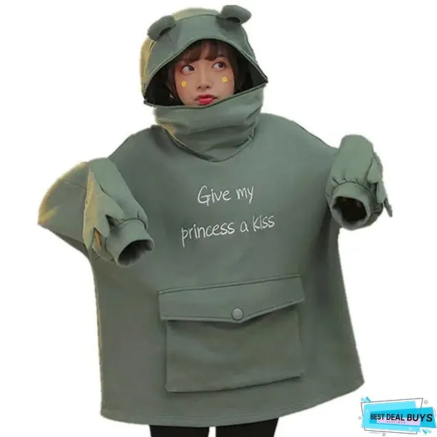 EOENKKY Funny Shark Patchwork Hoodies Women Autumn Kawaii Sweatshirt Oversized Casual Long Sleeve Pullover Woman Sweatshirt
