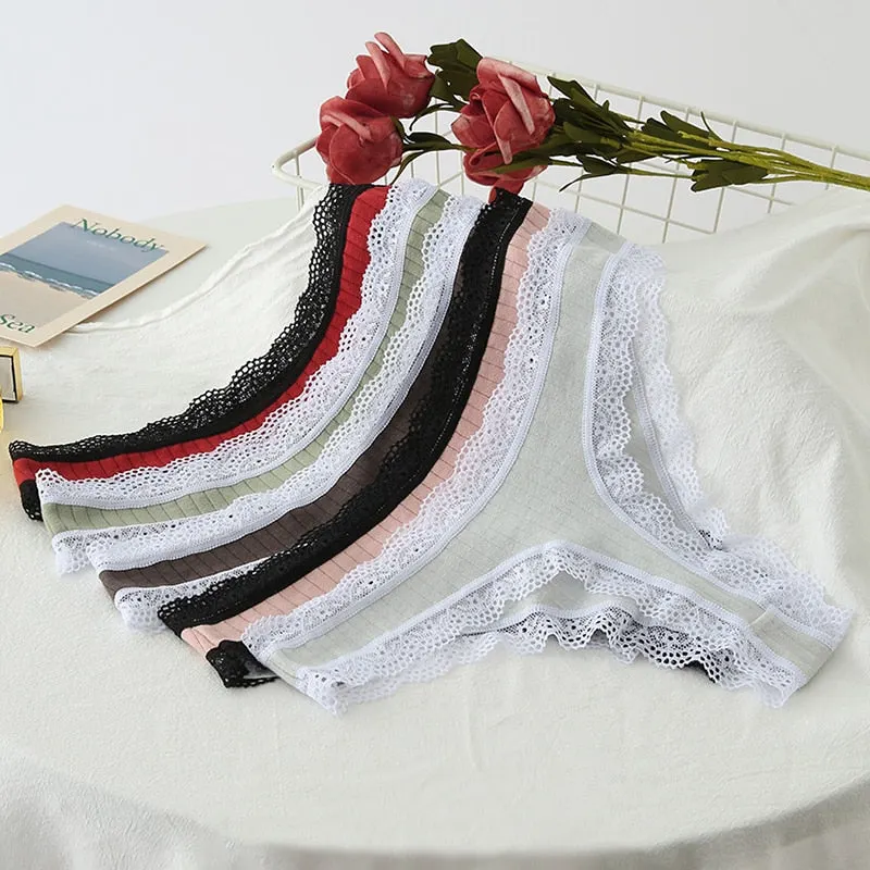 3PCS/Set G-string Panties Cotton Women's Underwear Sexy Panties Female Underpants Thongs Solid Color Sexy Lace Lingerie BANNIROU