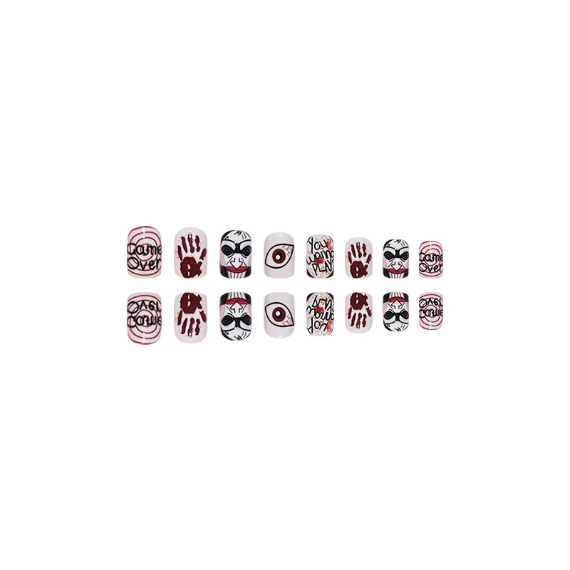 Churchf Churchf Horror Ghost Face Nail Halloween One Eye Candle Black And White Fake Nail Finished Wearable Nail Nail