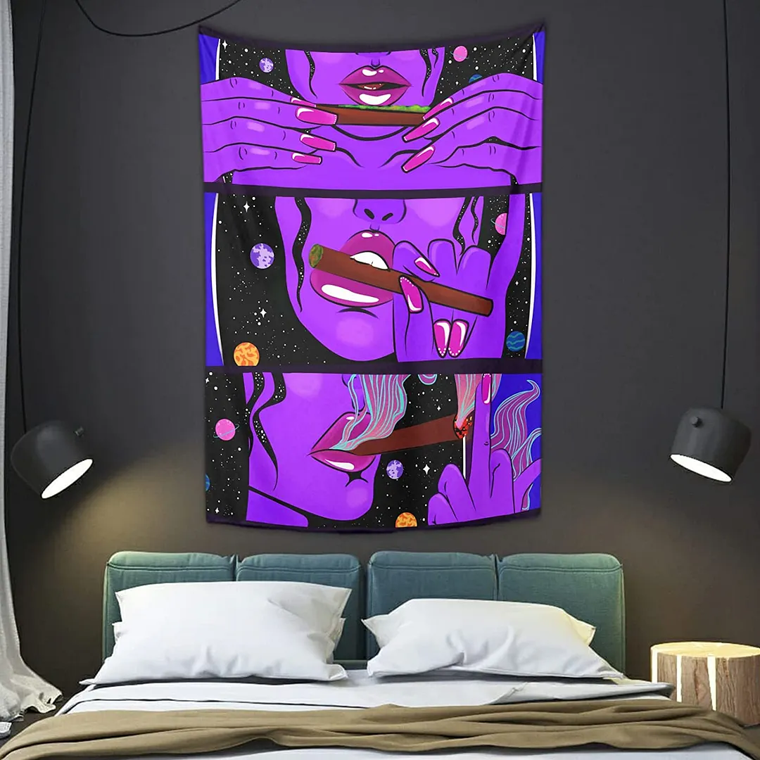 Hippie Wall Tapestry Psychedelic Smoke Cool Girls Art Mystery Wall Hanging Bedroom Dorm Mandala Yoga Picnic Mat Ethnic Tapestry