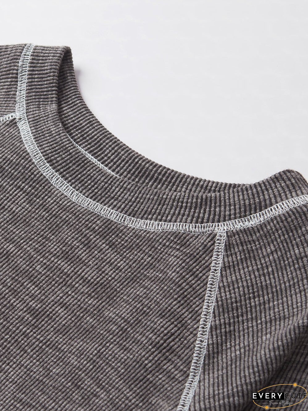 Cozy Gray Aztec Patterned Ribbed Top
