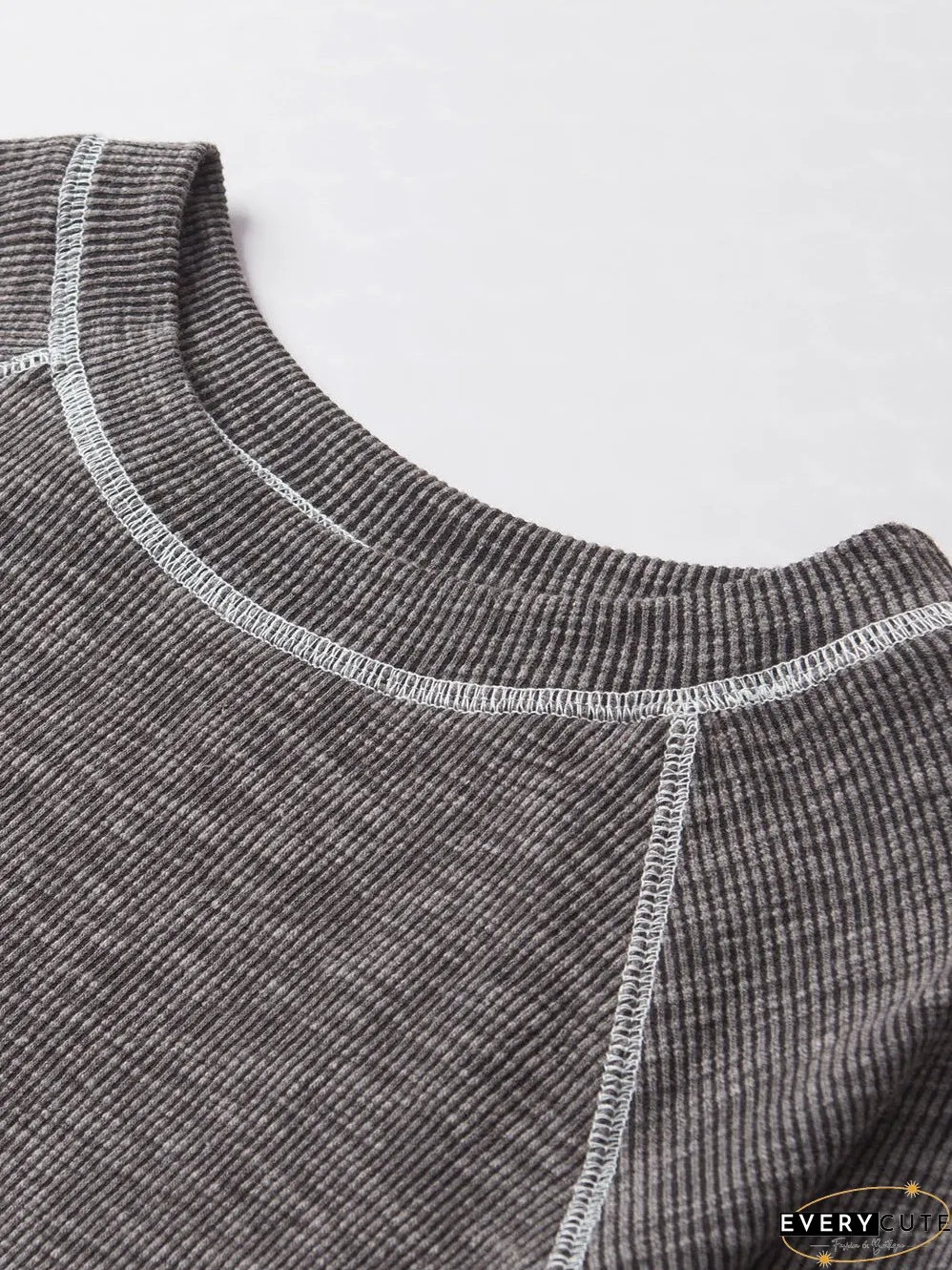 Cozy Gray Aztec Patterned Ribbed Top