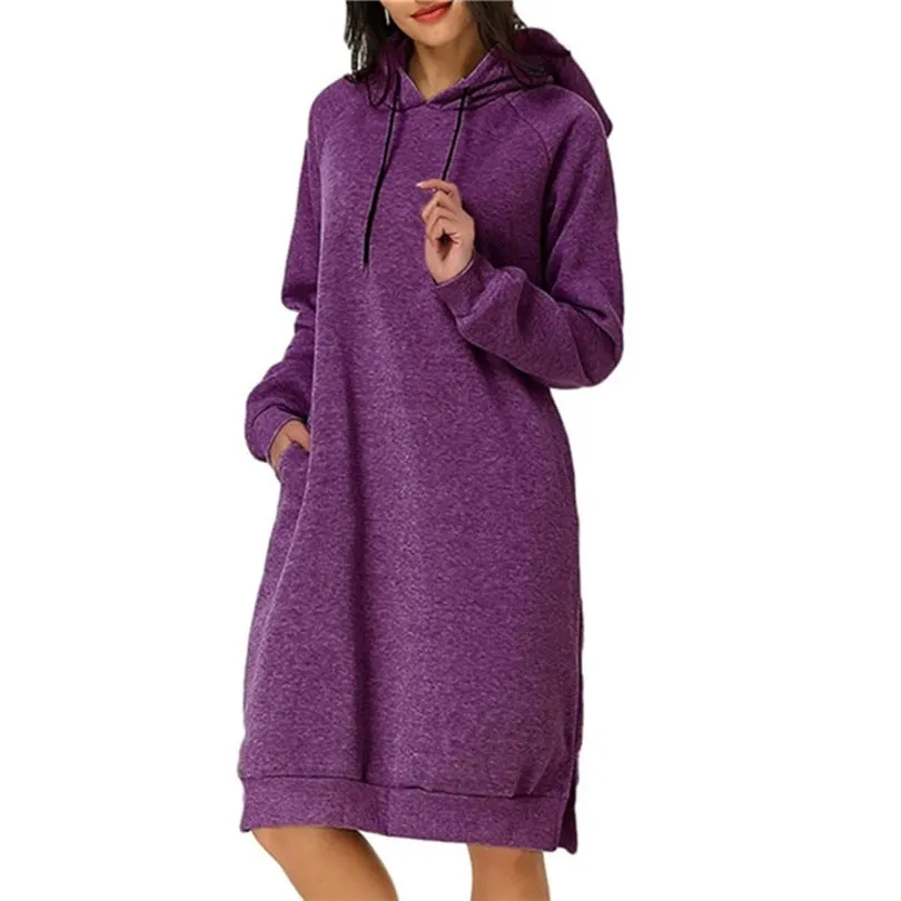 CUHAKCI Sweatshirt Dress Women Hoodies Pocket Ladies Long Sleeve Autumn Hooded Pullover Oversized Sweatshirt Loose Casual Dress
