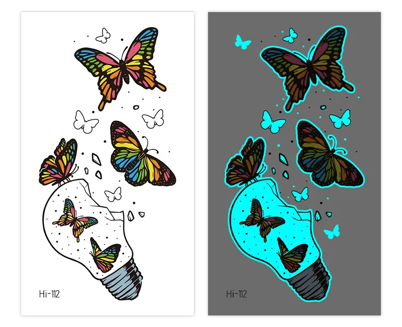 Sdrawing Luminous Glowing In Dark Tattoo Stickers Butterfly Daisy Flower Music Night Club Party Temporary Tattoos Shiny Body Art