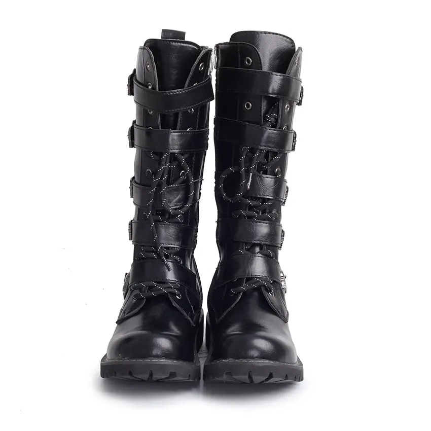 ZERO MORE Army Boots Men High Military Combat Boots Metal Buckle Punk Mid Calf Male Motorcycle Boots Lace Up Men's Shoes Rock