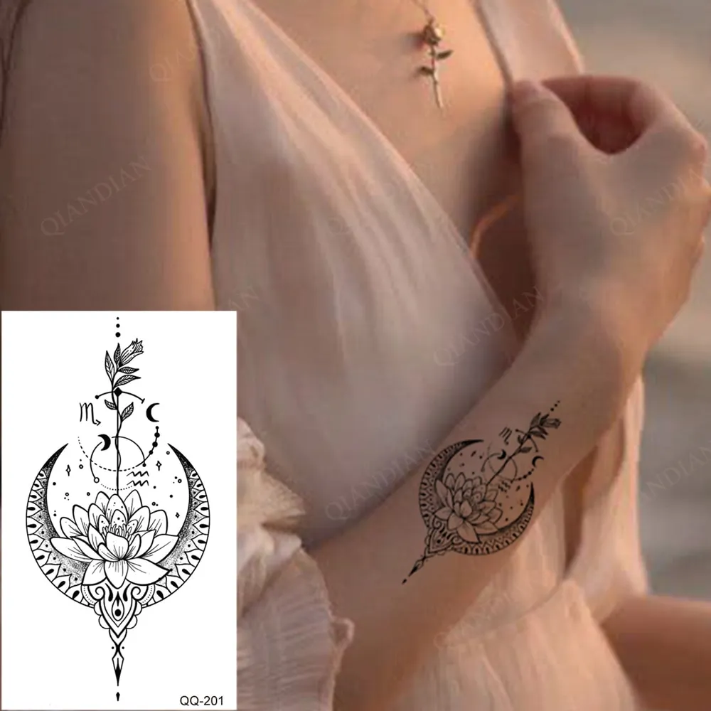 Sdrawing Temporary Tattoo Stickers Butterfly Snake Rose Flower Gun Dark Flash Small Women Body Art Wrist Neck Fake Tattoos Men