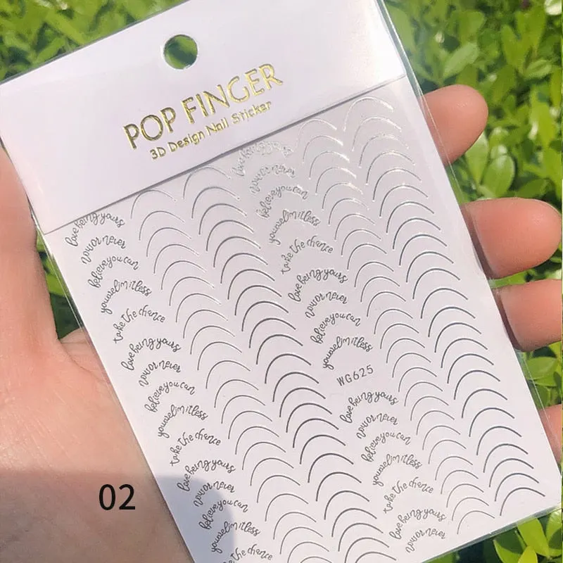 Star Nail Art 3D Stickers Black White Gold Love Hearts Pattern Nail Decals Manicures Nails Design Adhesive Wraps Tip Decoration