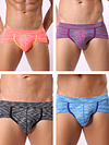 4 Pack Men's Striped U-convex Pouch Briefs