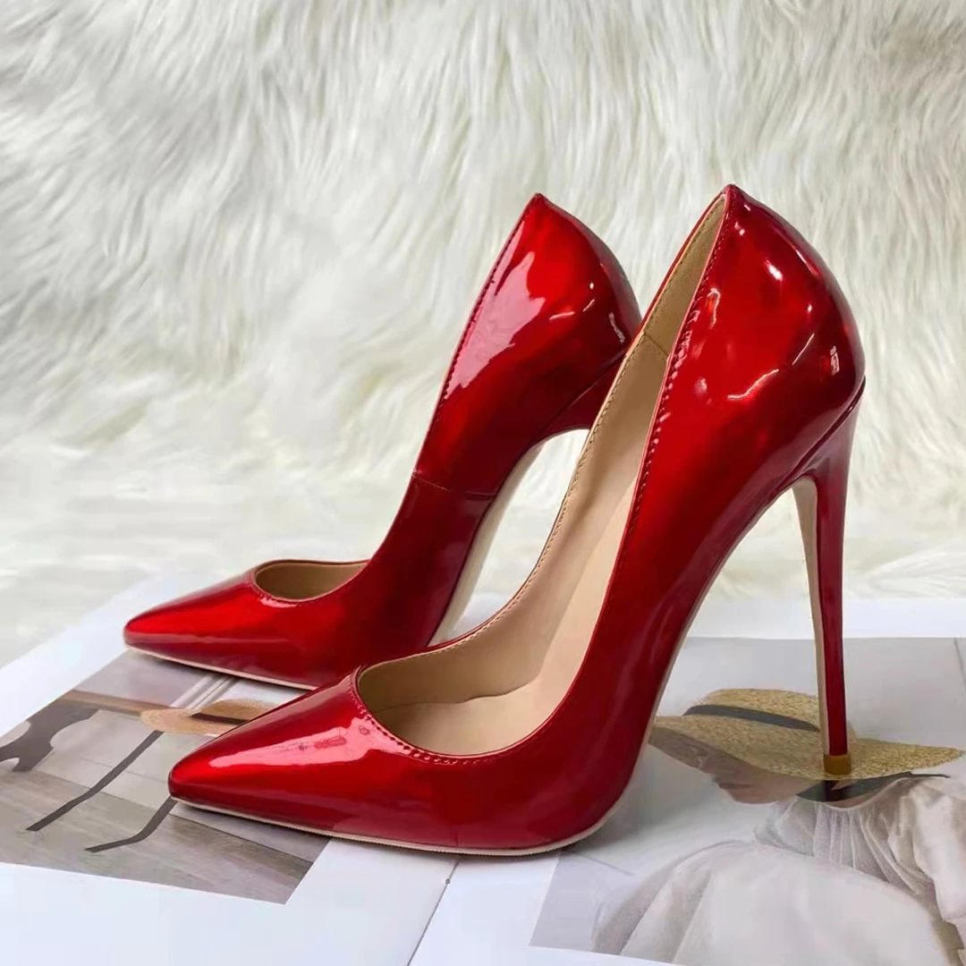 Yyvonne Shiny Women Pointy Toe Sexy Stiletto Pumps Fashion Designer Slip On 8cm 10cm 12cm High Heel Party Shoes QP148 ROVICIYA
