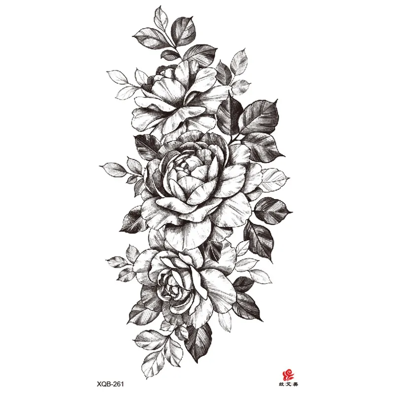 Sdrawing Temporary Sleeve Tatooo Stickers Tiger Lion Elephant Rose Flowertattoo Arm Body Art Fake Tatoo Male Female Black