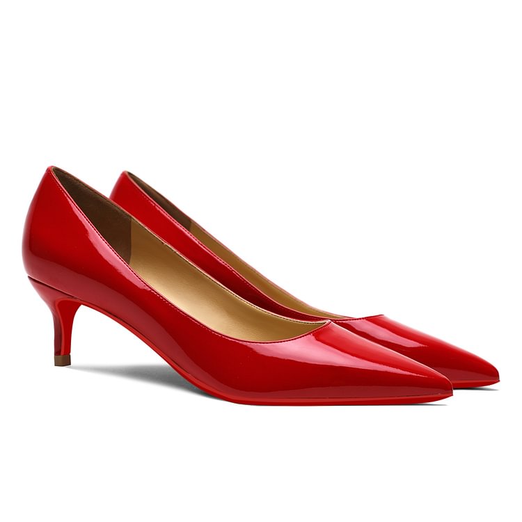50mm Women's Low Heel Kittens Pointed Toe Casual Slip On Patent Red Bottoms Pumps VOCOSI VOCOSI