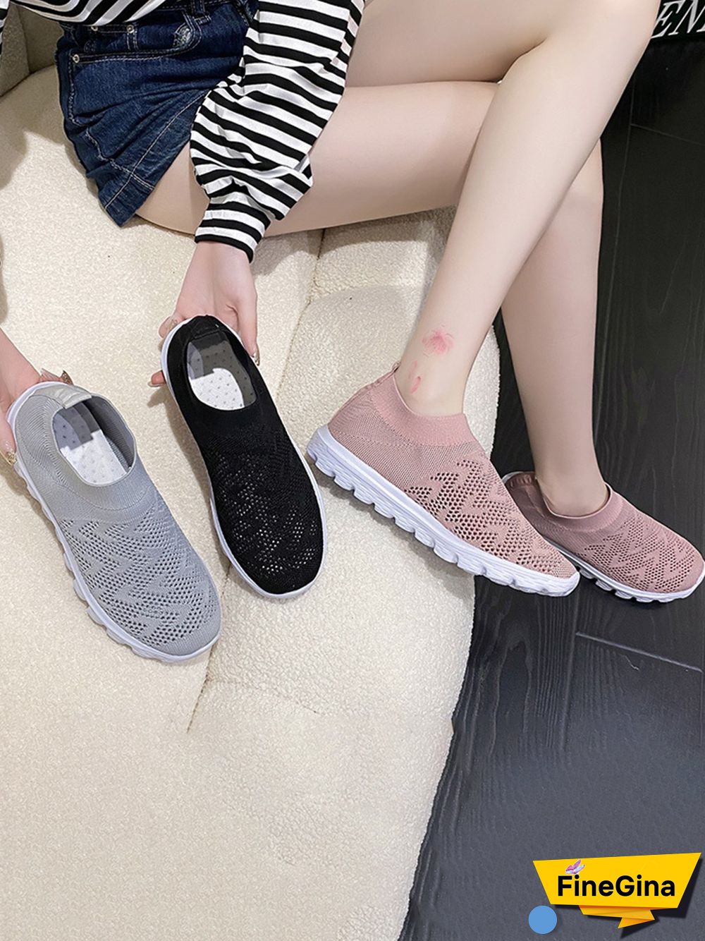 Geometric Lightweight Soft Sole Non-Slip Flyknit Sneakers