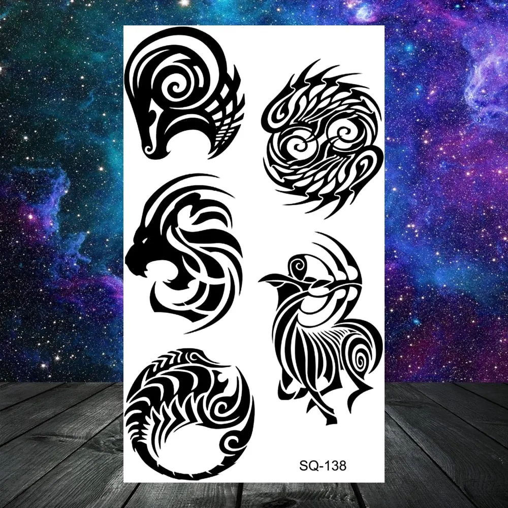 Elephant Lotus Butterfly Henna Temporary Tattoos For Women Adult Men Lion Dragon Flower Dragon Fake Tattoo Neck Arm Small Tatoos