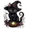 >SALE<Full Embroidery Cotton Thread 11CT Printed Magic Black Cat Cross Stitch 50x65cm