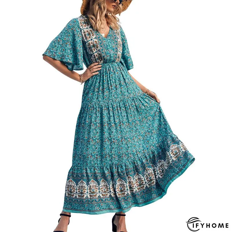 Women Vintage Boho V Neck Summer Weaving Dress | IFYHOME