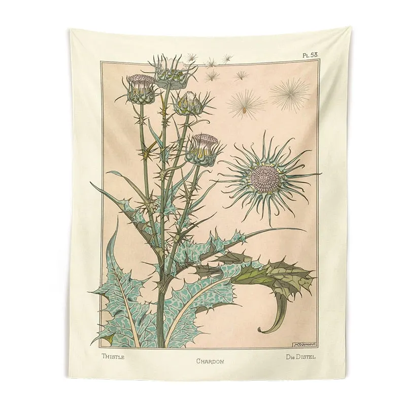 Vintage Botanical Tapestry Wildflower Wall Hanging Nasturtium Thistle Retro flowers Bohemian Tapestries Psychedelic Home Decor