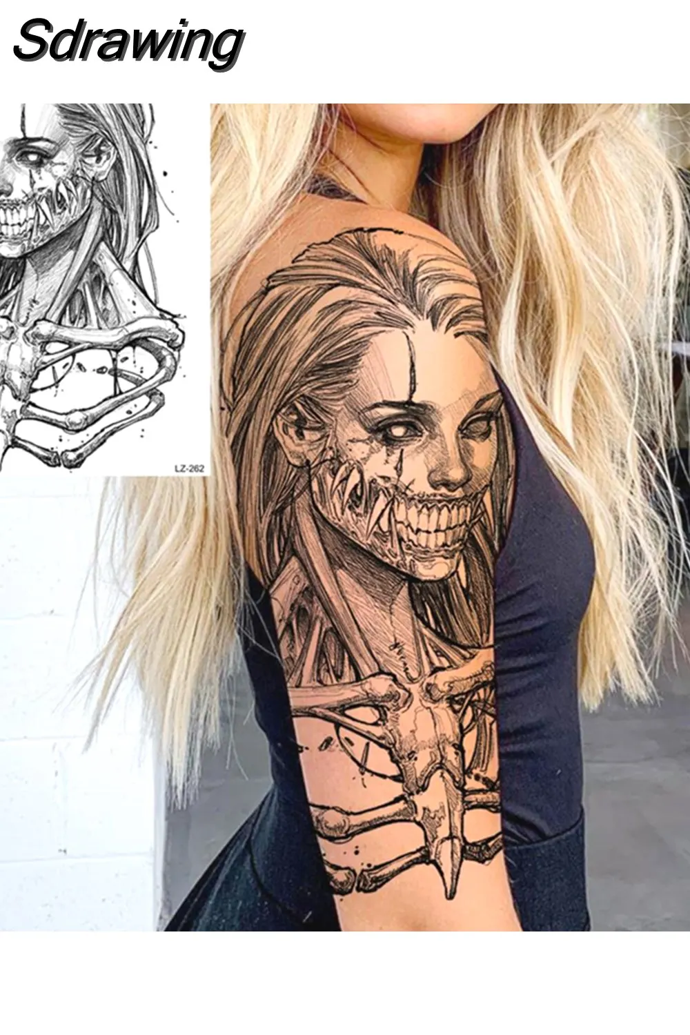 Sdrawing Peony Flower Temporary Tattoos For Women Adults Realistic Compass Moon Pendant Fake Tattoo Sticker Arm Body Tatoos 507-1