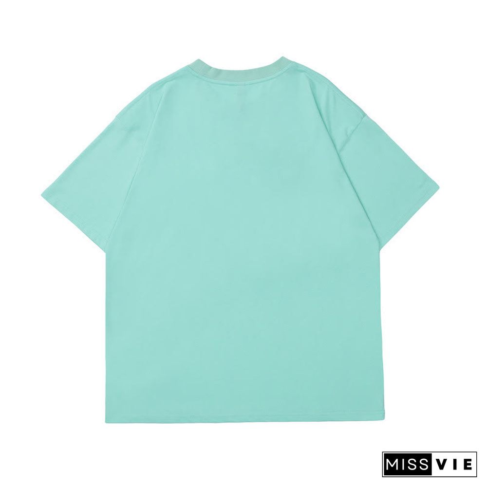 Cartoon Duck Embroidery Round Collar Casual T-Shirt