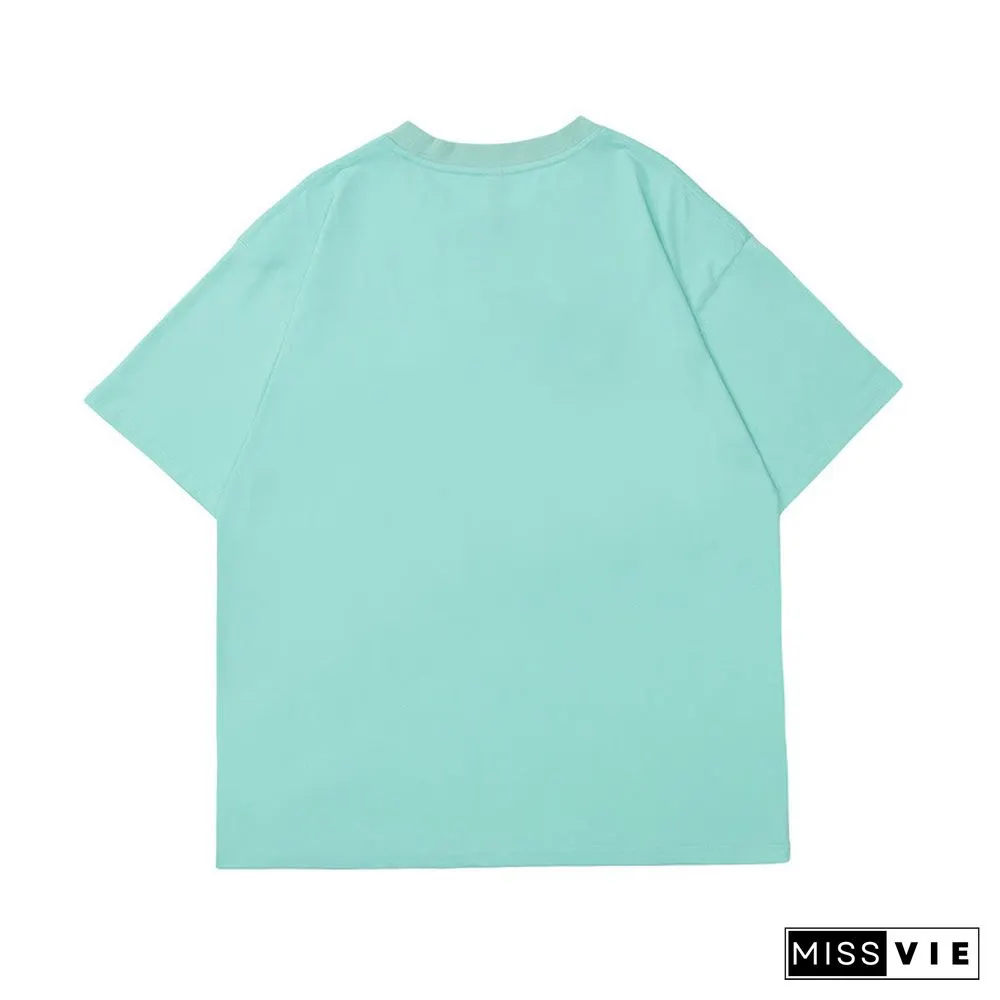 Cartoon Duck Embroidery Round Collar Casual T-Shirt