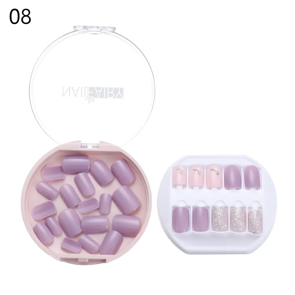 30PCS/Set Fake Nails Press Coffin False Full Artificial Short Kiss Detachable Stick Designs Press Nails Art Tipsy Cover Box