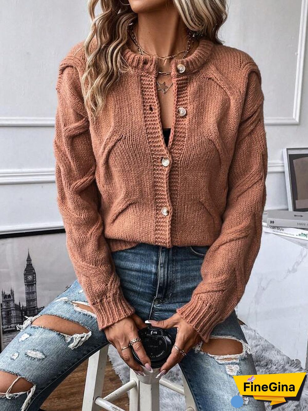 Coffee Plain Long Sleeve Sweater